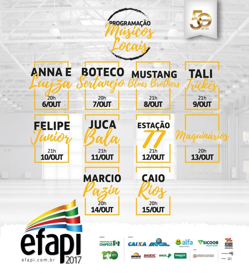 Músicos chapecoenses animarão as noites da EFAPI 2017