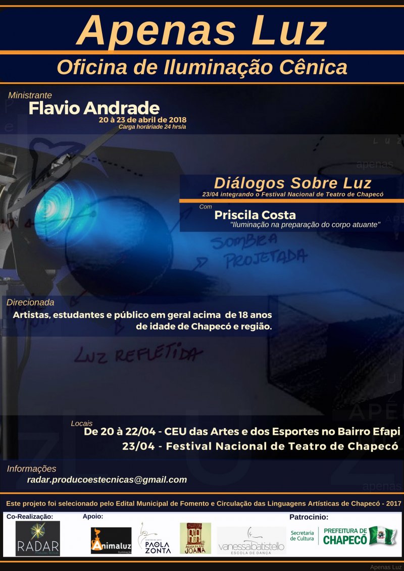 Edital das Linguagens: Oficina gratuita de iluminação cênica
