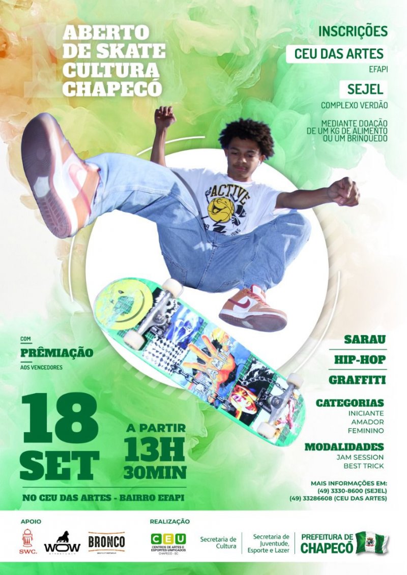 1º Aberto de Skate Cultura de Chapecó ocorrerá em setembro