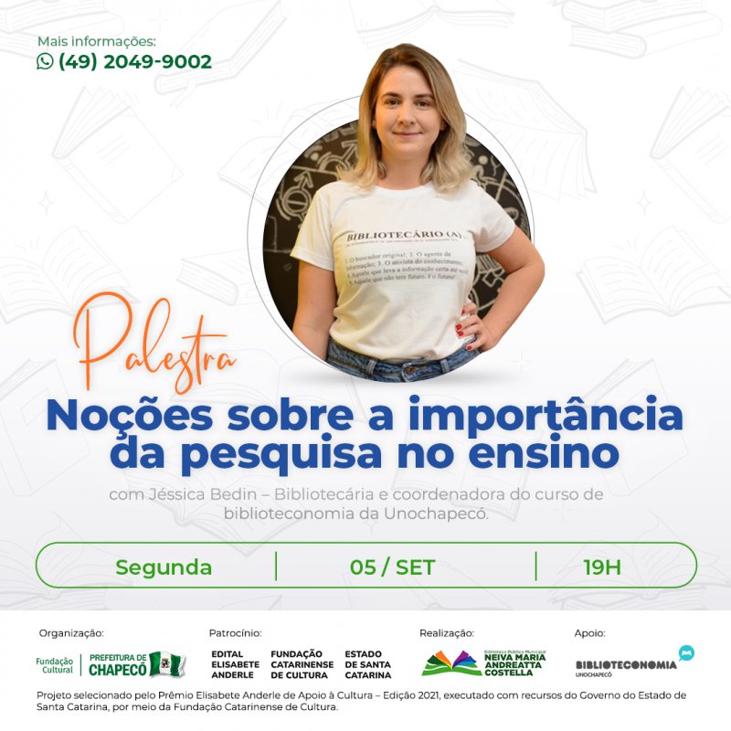 Biblioteca Pública Municipal de Chapecó realiza palestras sobre pesquisa e estudos