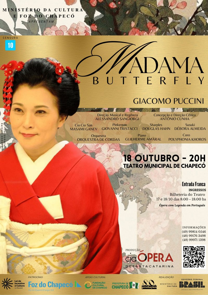 Teatro Municipal de Chapecó recebe a ópera Madama Butterfly