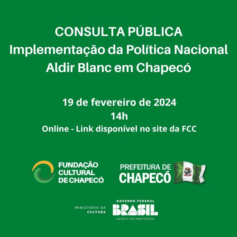 Fundação Cultural convoca Audiência Pública da Política Nacional Aldir Blanc em Chapecó